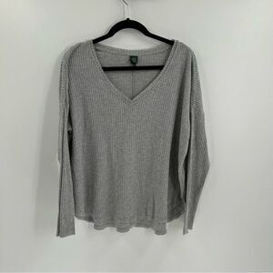 Wild Fable Waffle Knit V Neck Long Sleeve Oversized Sweater Gray Size Medium